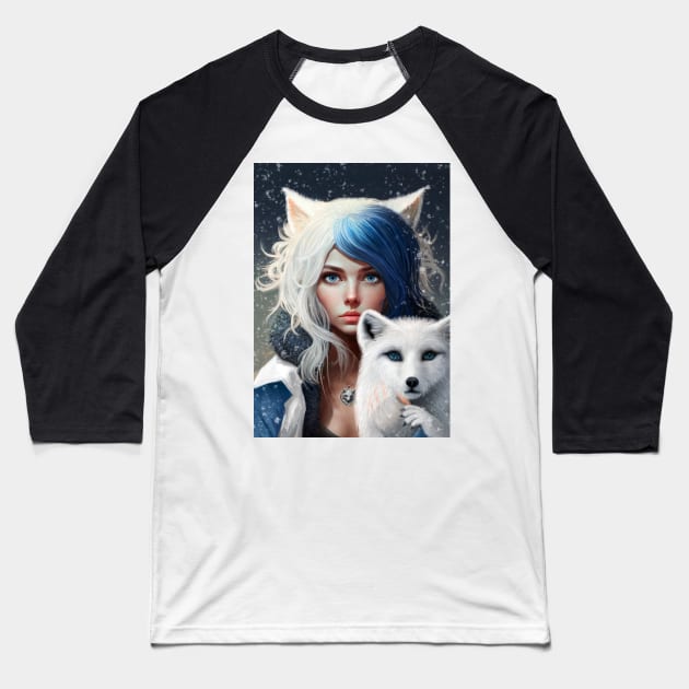 Adventure girl and arctic fox Baseball T-Shirt by KIDEnia